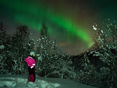 En nordlys spiral viser seg over gjestene