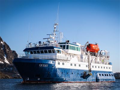 MV Quest ready for a 24-hour cruise from Tromsø with Northern Lights chasing and whale watching.