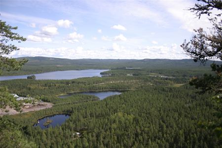 View from Våckelberget, lakes, forest and mountains.