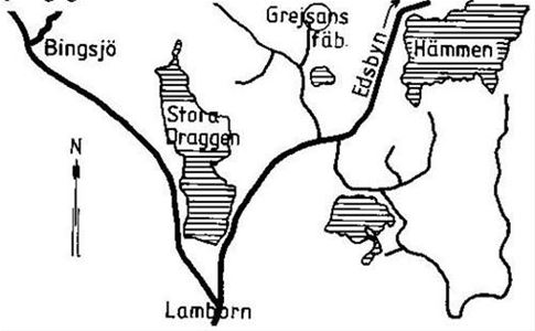 Drawn map where you can se where Grejsans Fäbod is situated.