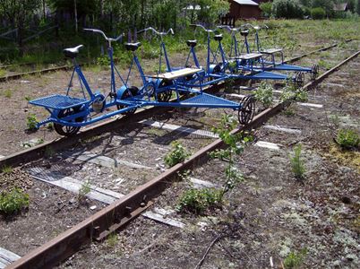 Railway trolleys on the trail.