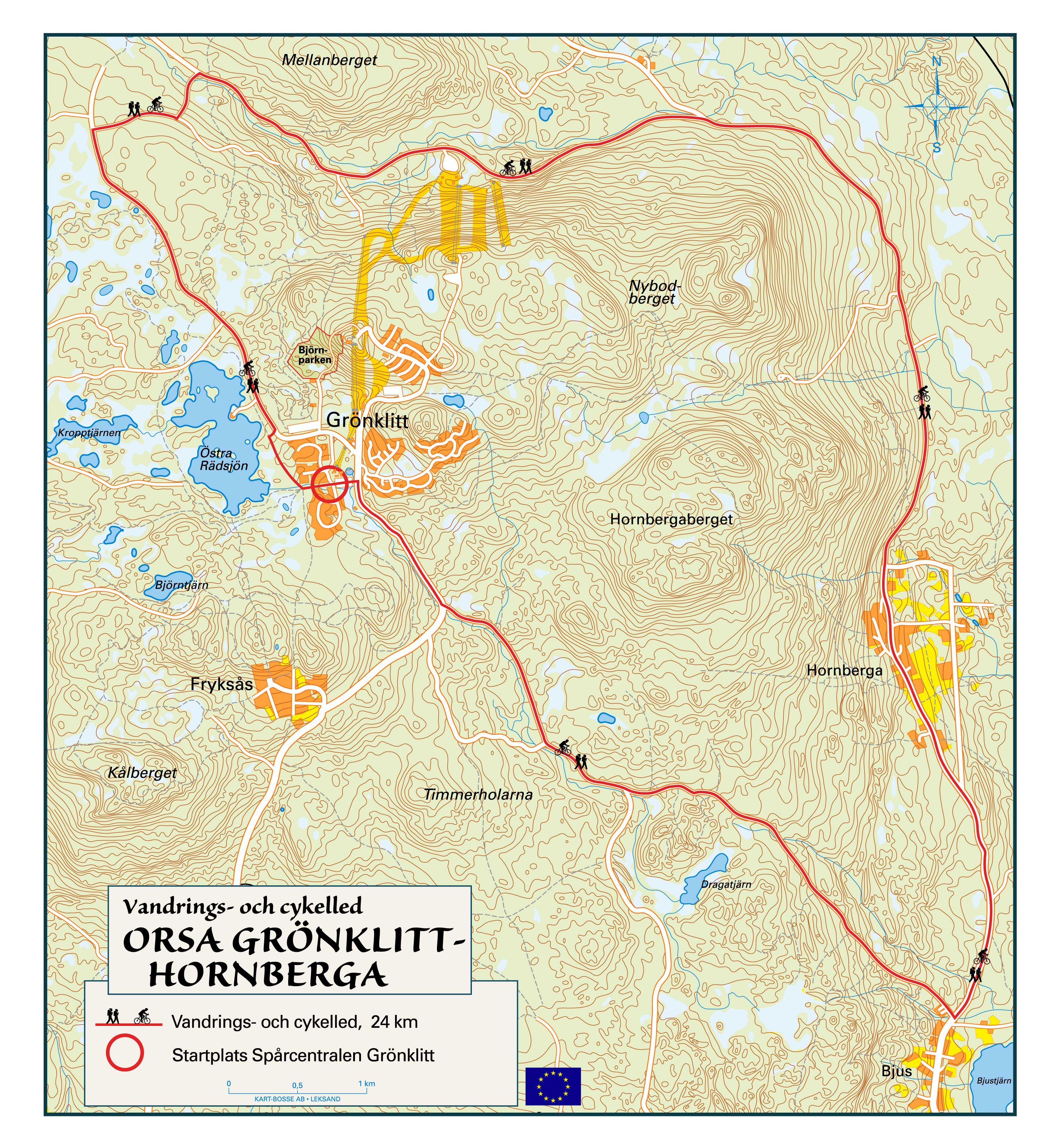 karta över orsa grönklitt Orsa Grönklitt Hornberga   vandringsled, cykelled , Översikt 