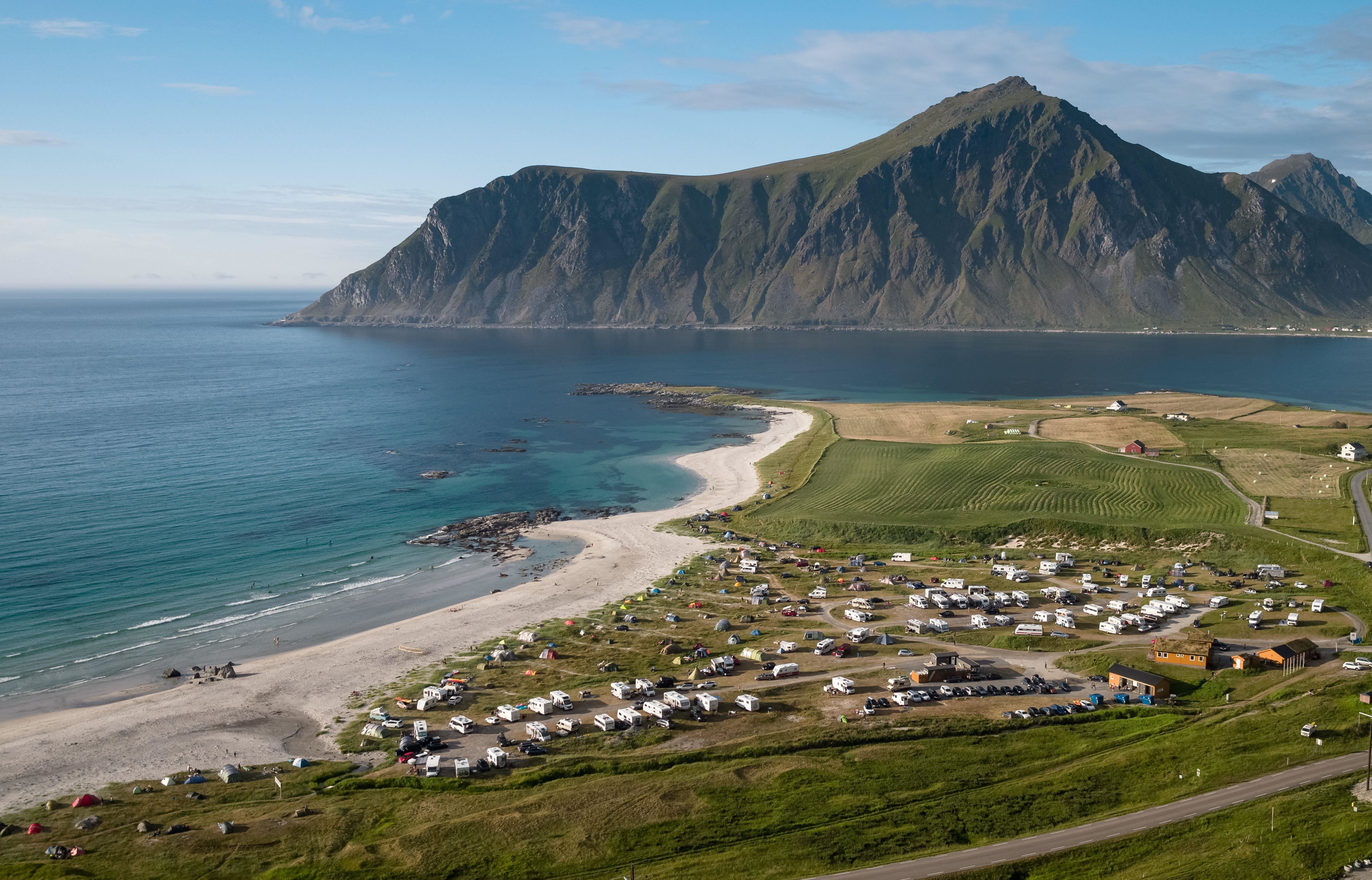 Camping By The Midnight Sun Lofoten Beach Camp Camping Ramberg Norway