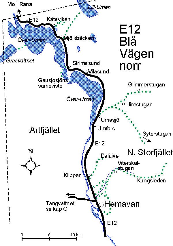 blå vägen karta E 12 Blå vägen mot Riksgränsen och Norge och vägen in mot 